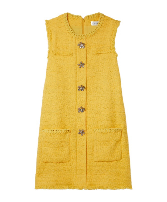 Oscar De La Renta Embellished Tweed Mini Dress In Yellow