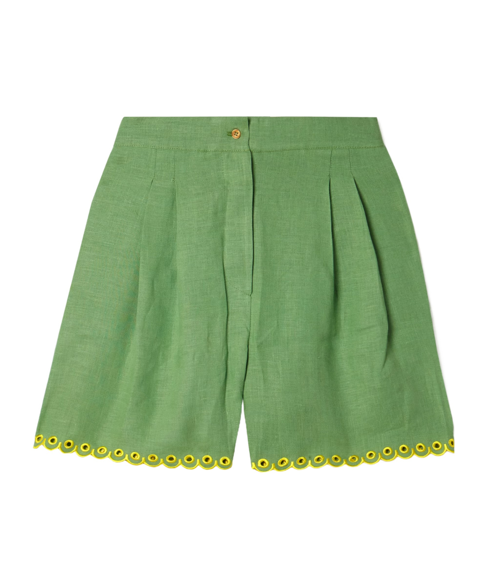 Sleeper Trimmed Linen Pajama Shorts In Green
