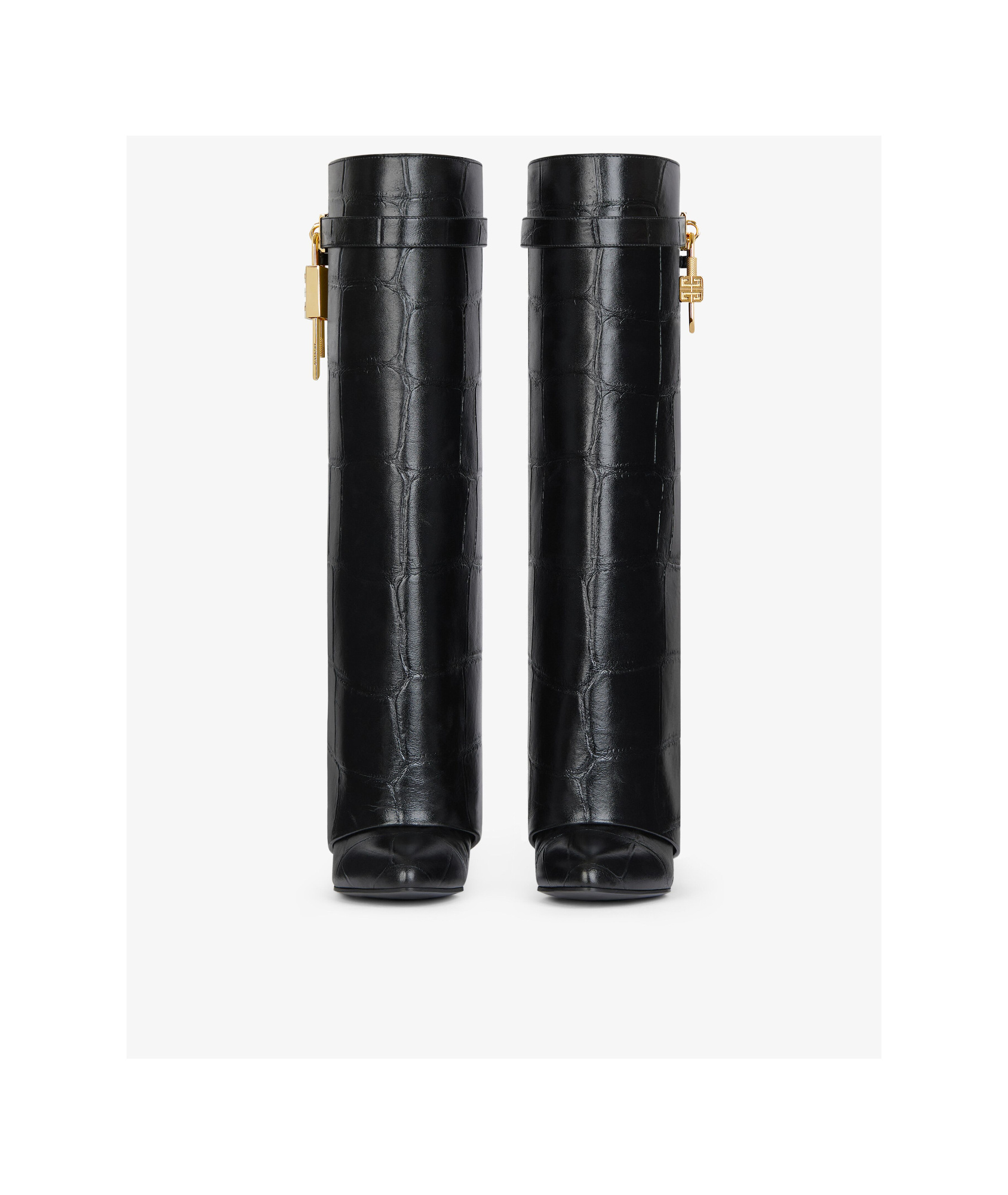 Givenchy Shark Lock Boots In Crocodile Effect Leather In Black