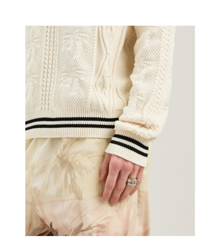 Palm Angels Curved-logo Cable-knit Sweater In White