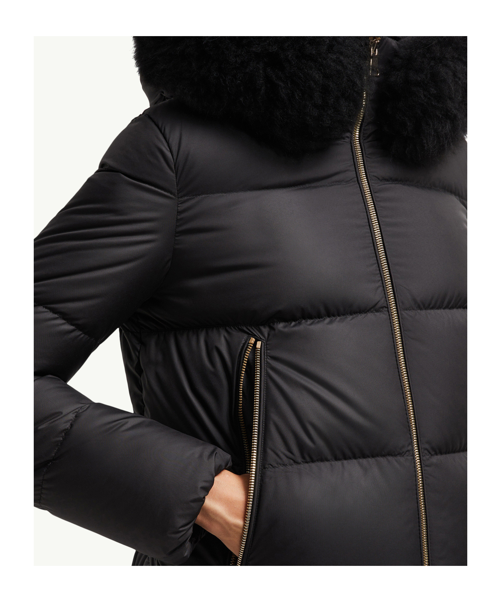 Moncler Laichefur Hooded Shearling-trimmed Short Down Jacket In Black