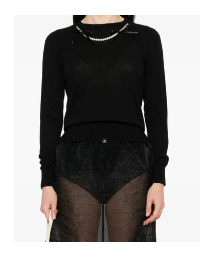 Simone Rocha Black Classic Long Sleeve Fine Knit Sweater In Black
