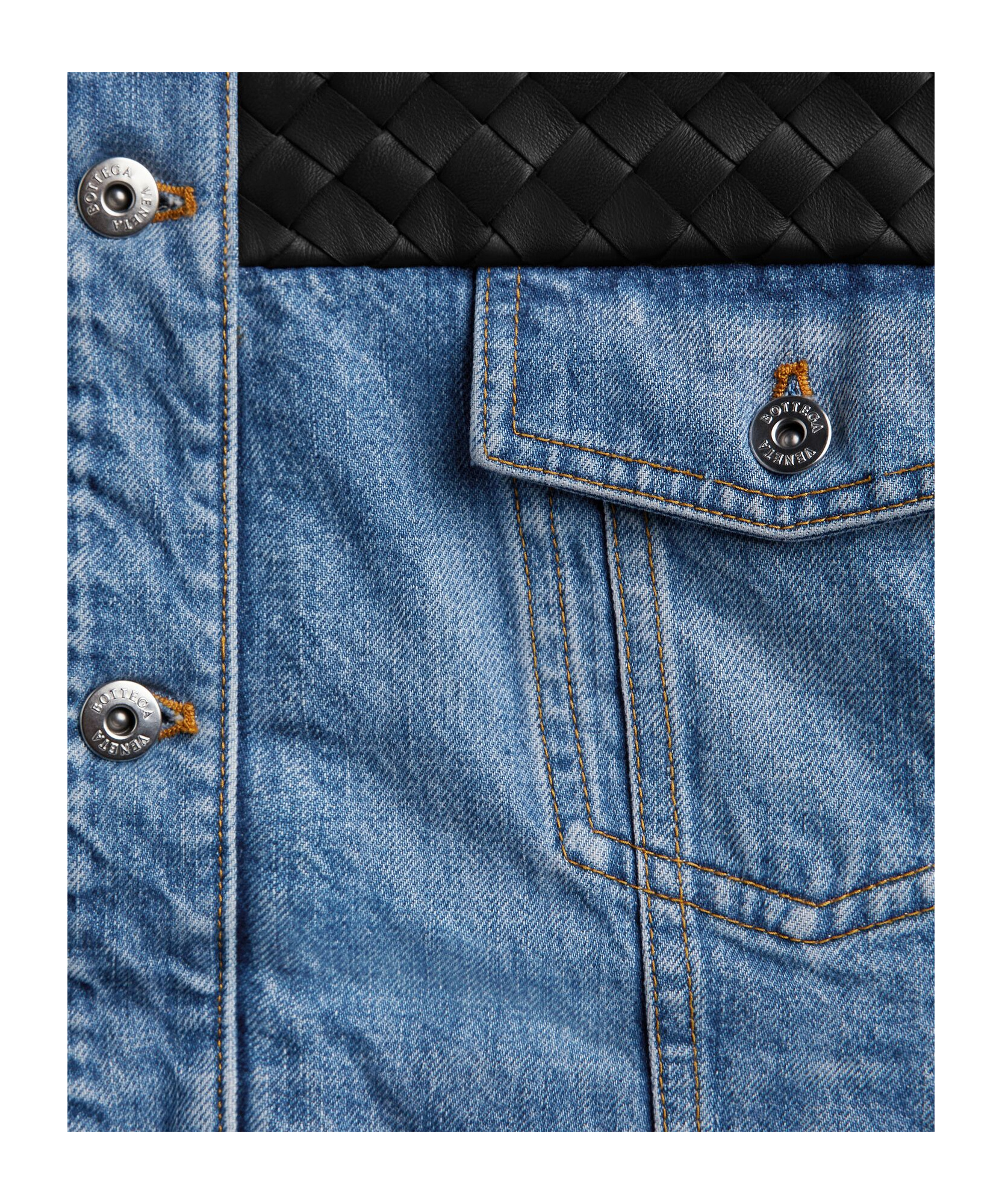 Bottega Veneta Mens Mid Blue Vintage Woven-panels Denim Jacket In Blue