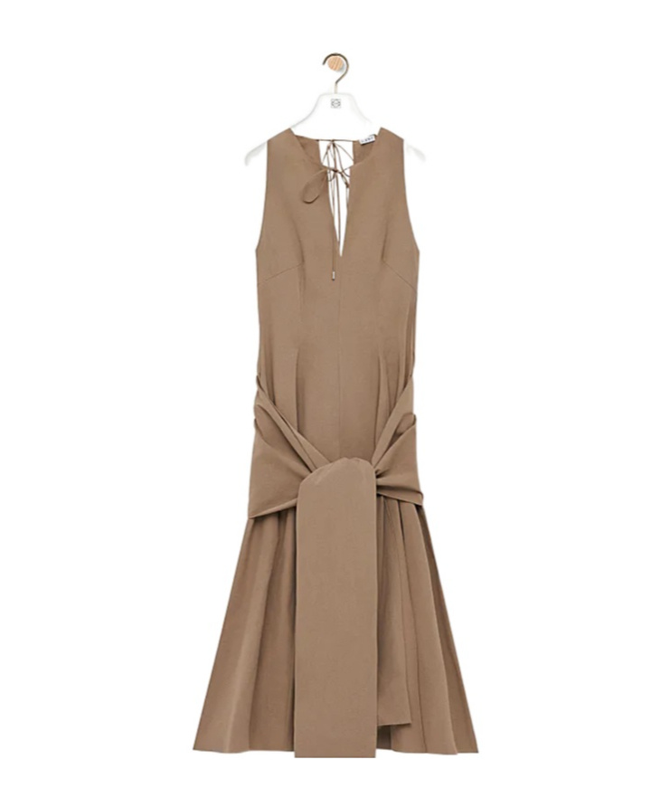 Loewe Womens Beige Wrap-tie Sleeveless Cotton Midi Dress In Brown
