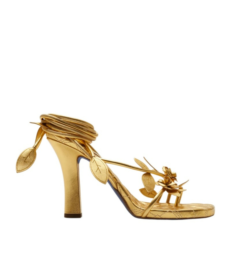 Burberry Ivy Flora Metallic Leather Sandals In Yellow