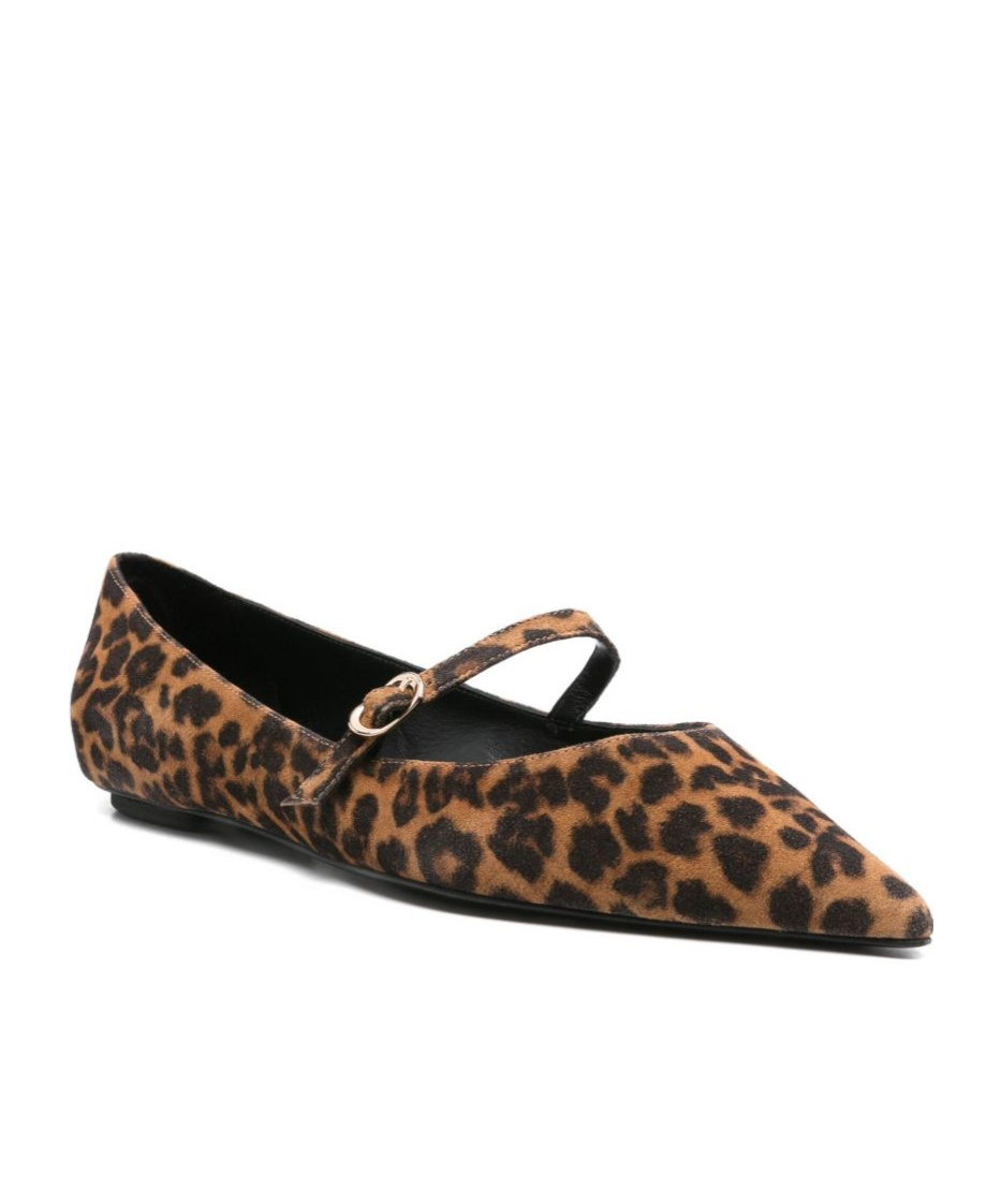 Stuart Weitzman Leopard Print Pointed-toe Ballet Flats In Brown