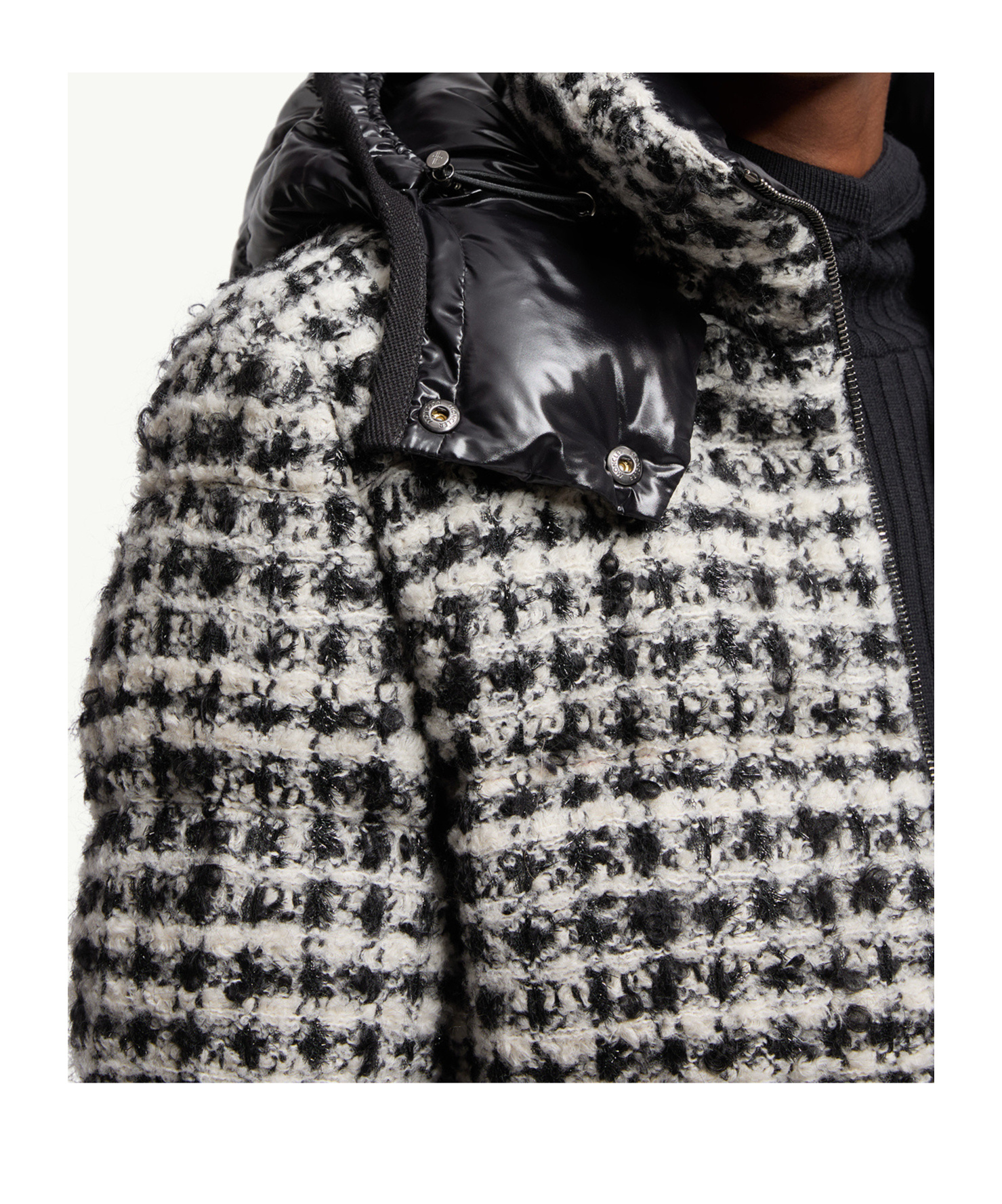 Moncler Andronne Tweed Hooded Short Down Jacket In Brown