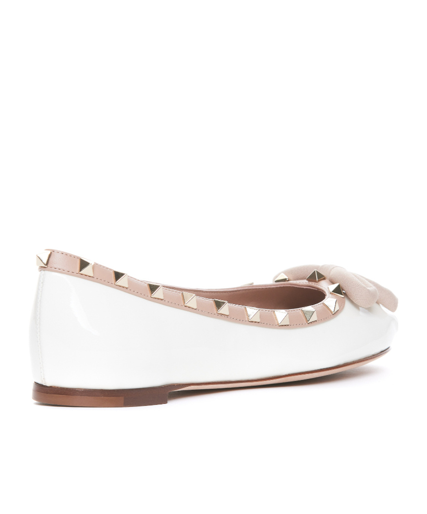Valentino Rivet Square Toe Ballet Shoes In White