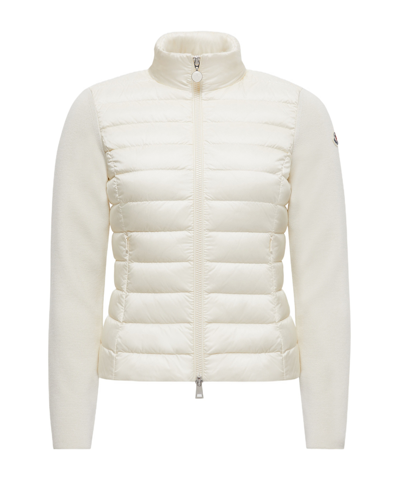Moncler Logo Patch Padded Knit Cardigan In White