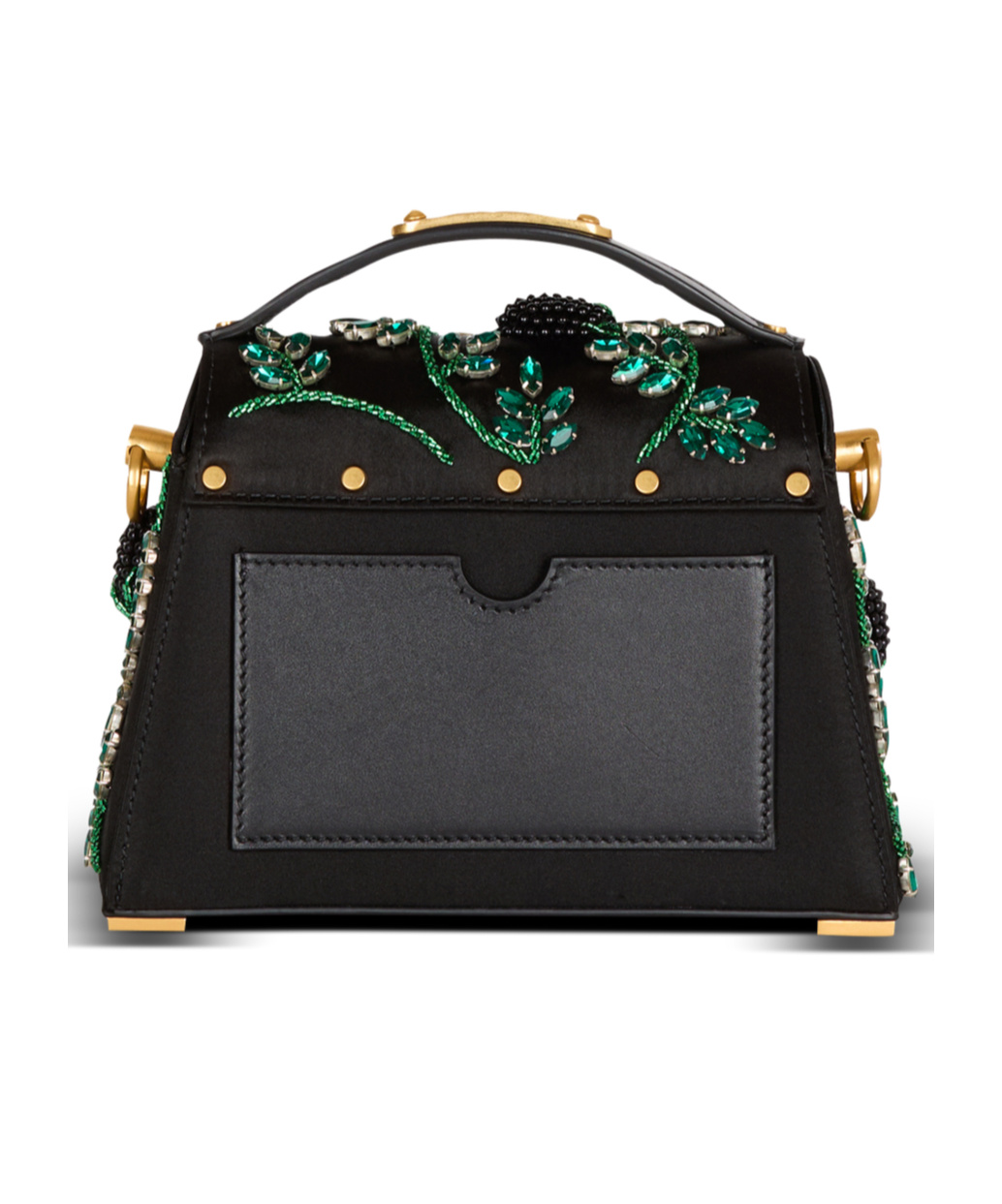 BALMAIN SMALL B-BUZZ DYNASTY BAG IN BLACKBERRY-EMBROIDERED SATIN