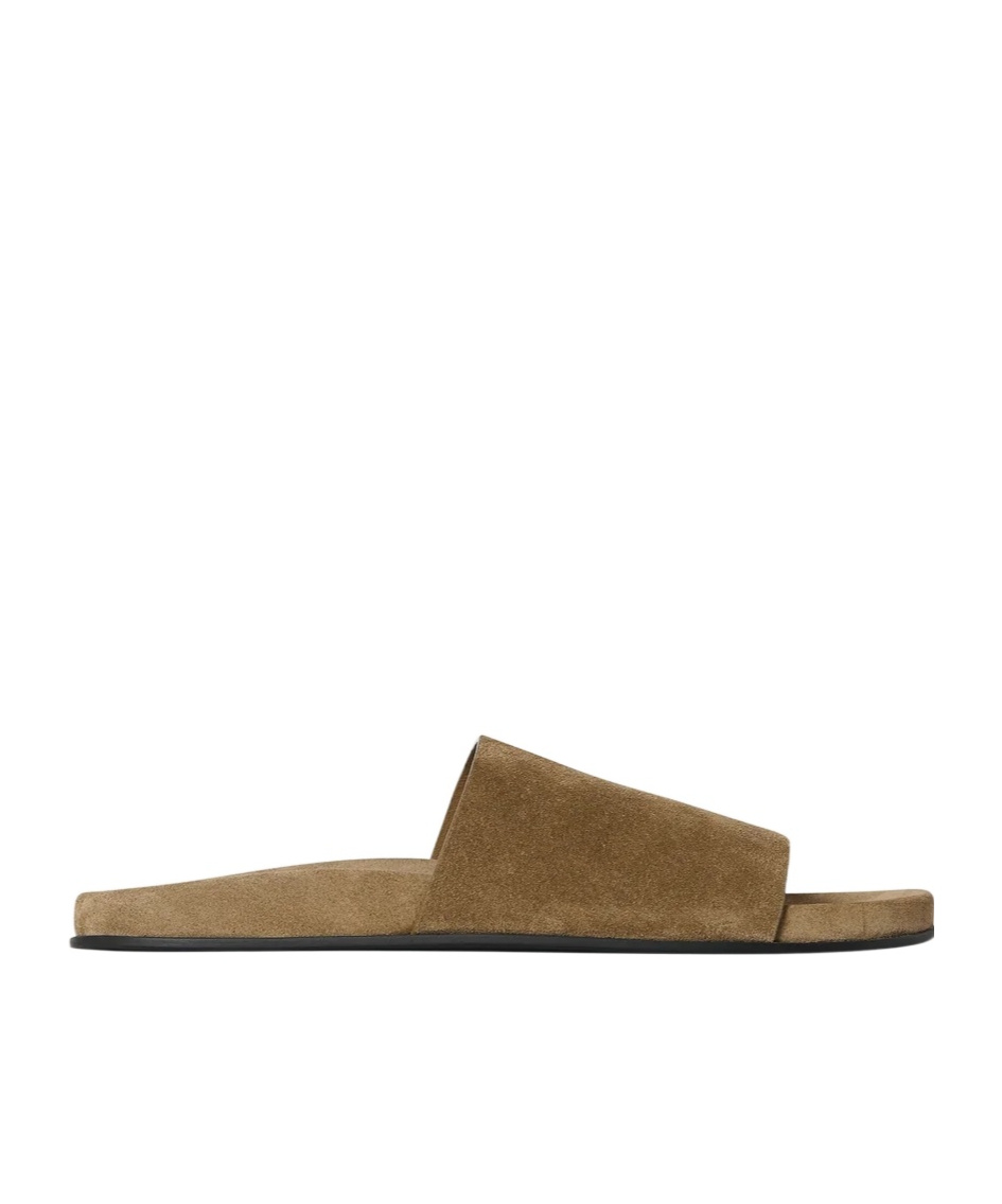 The Row Hugh Suede Flat Slide Sandals