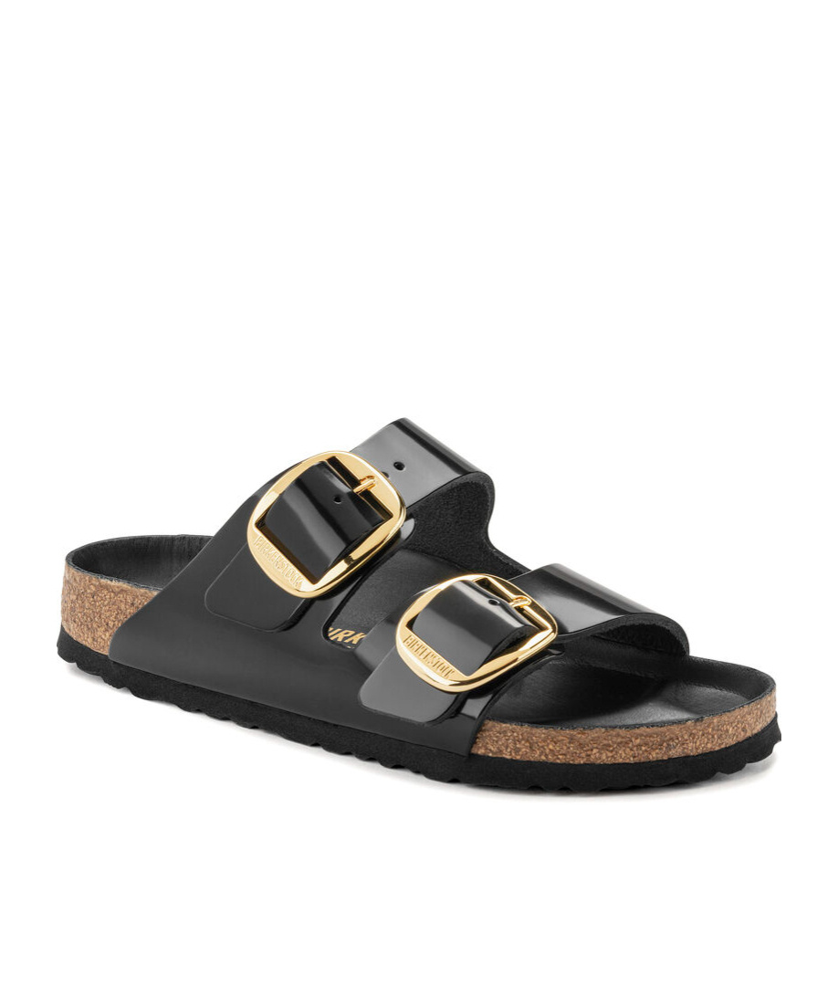 Birkenstock Arizona Big Buckle Patent Leather Sandals In Black