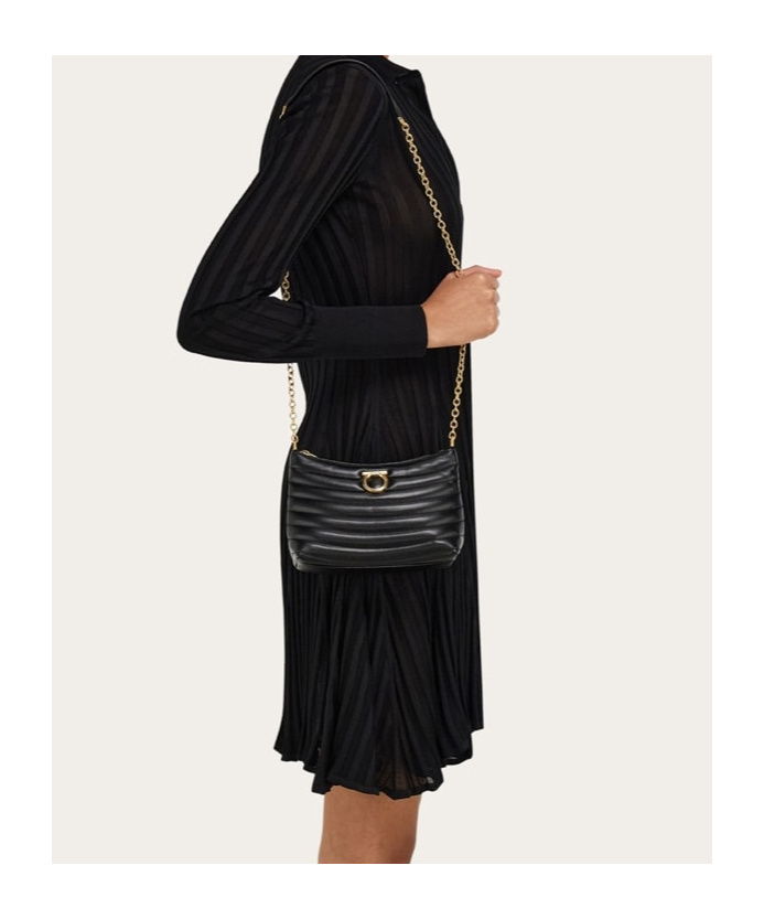 Ferragamo Zip Mini Shoulder Bag In Black