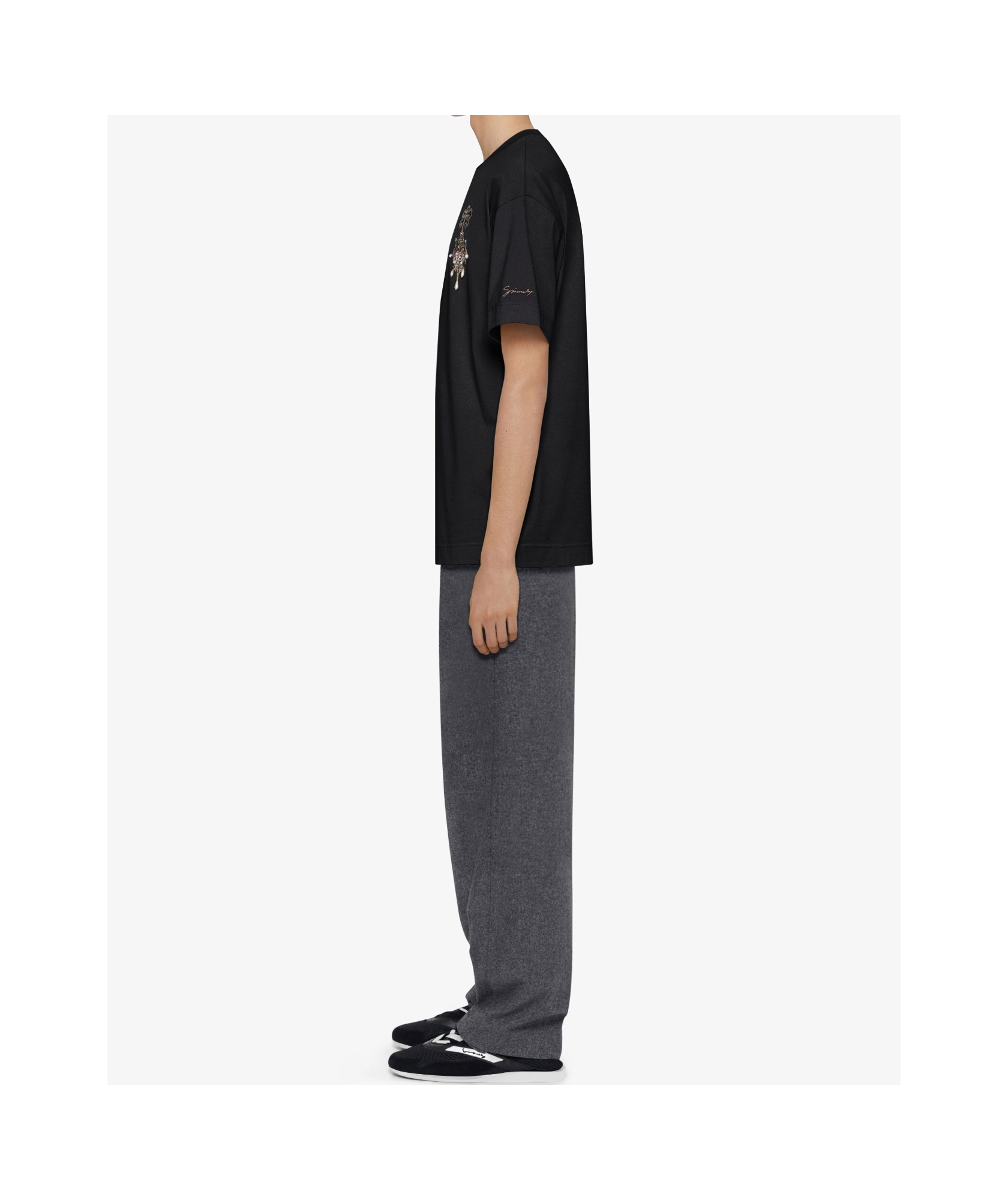 Givenchy T-shirt In Cotton With Embroidered Chandelier And Pearls In Black