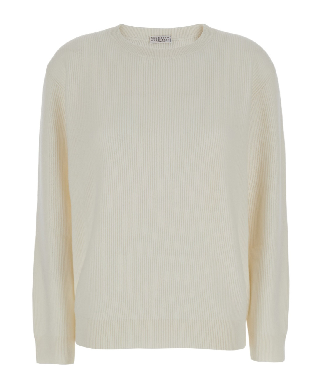 Brunello Cucinelli White Crewneck Sweater In Ribbed Cashmere Woman In White