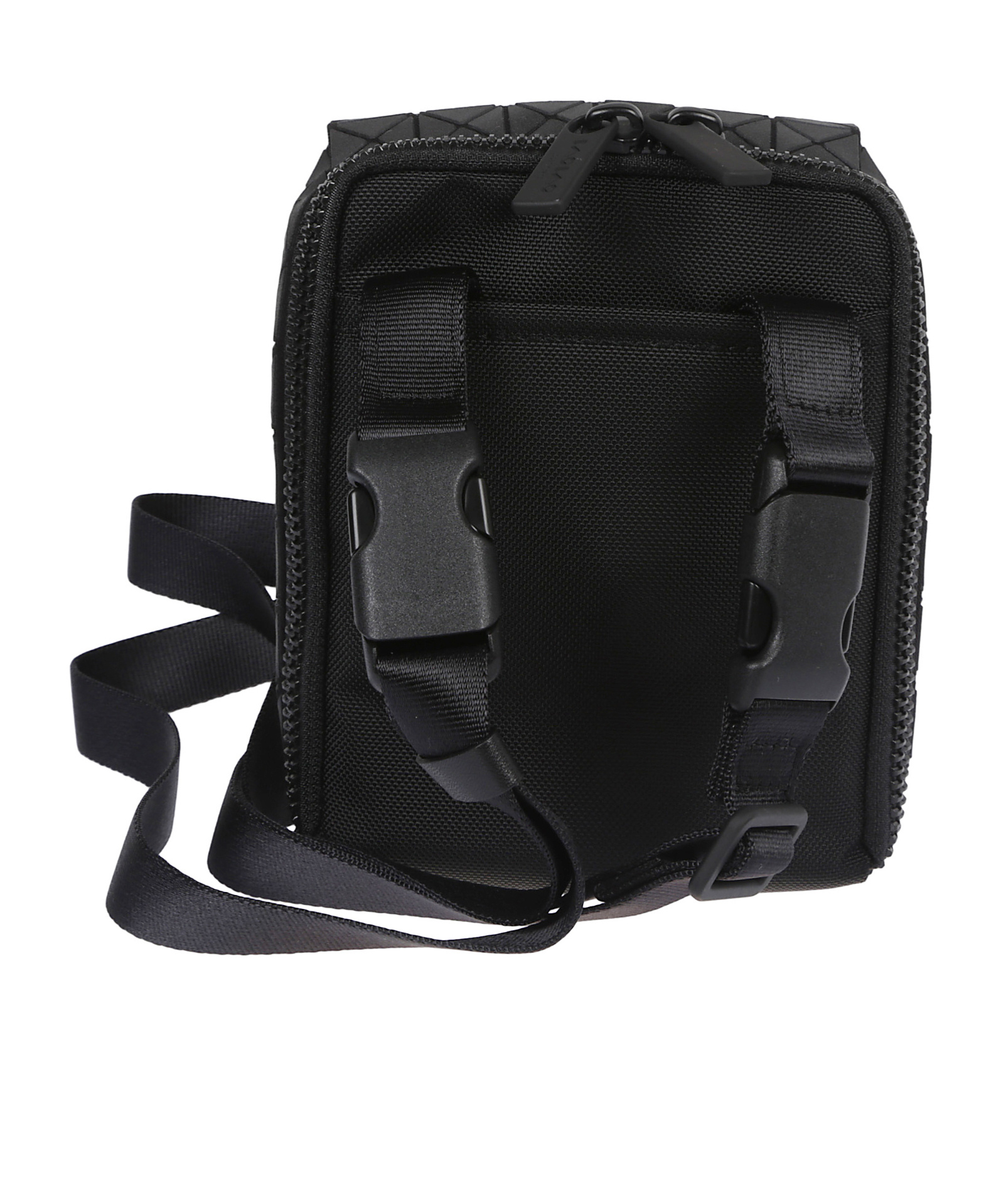 Bao Bao Issey Miyake Geometric Texture Leather Shoulder Bag With Zip Closure In Black