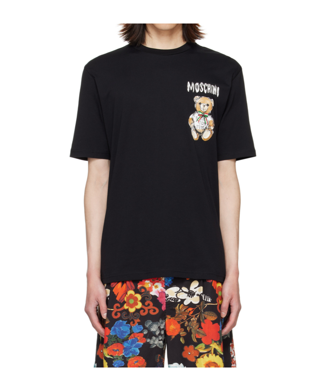 Moschino Drawn Teddy Bear Logo Polo Shirt In Black
