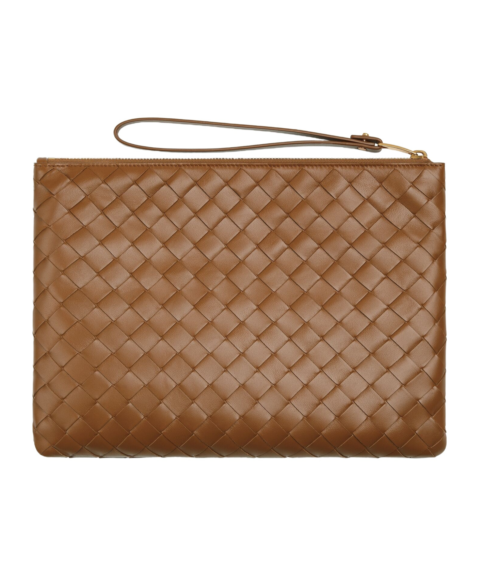 Bottega Veneta Medium Intreciato Knitted Flat Clutch In Brown