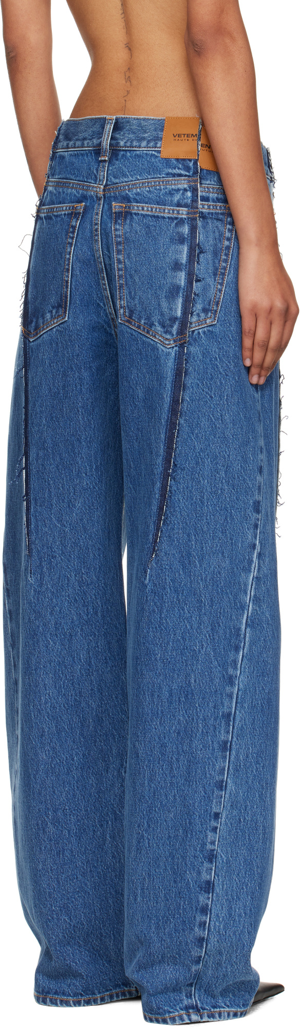 Vetements Mens Blue Cut Reconstructed Wide-leg Denim Jeans In Blue
