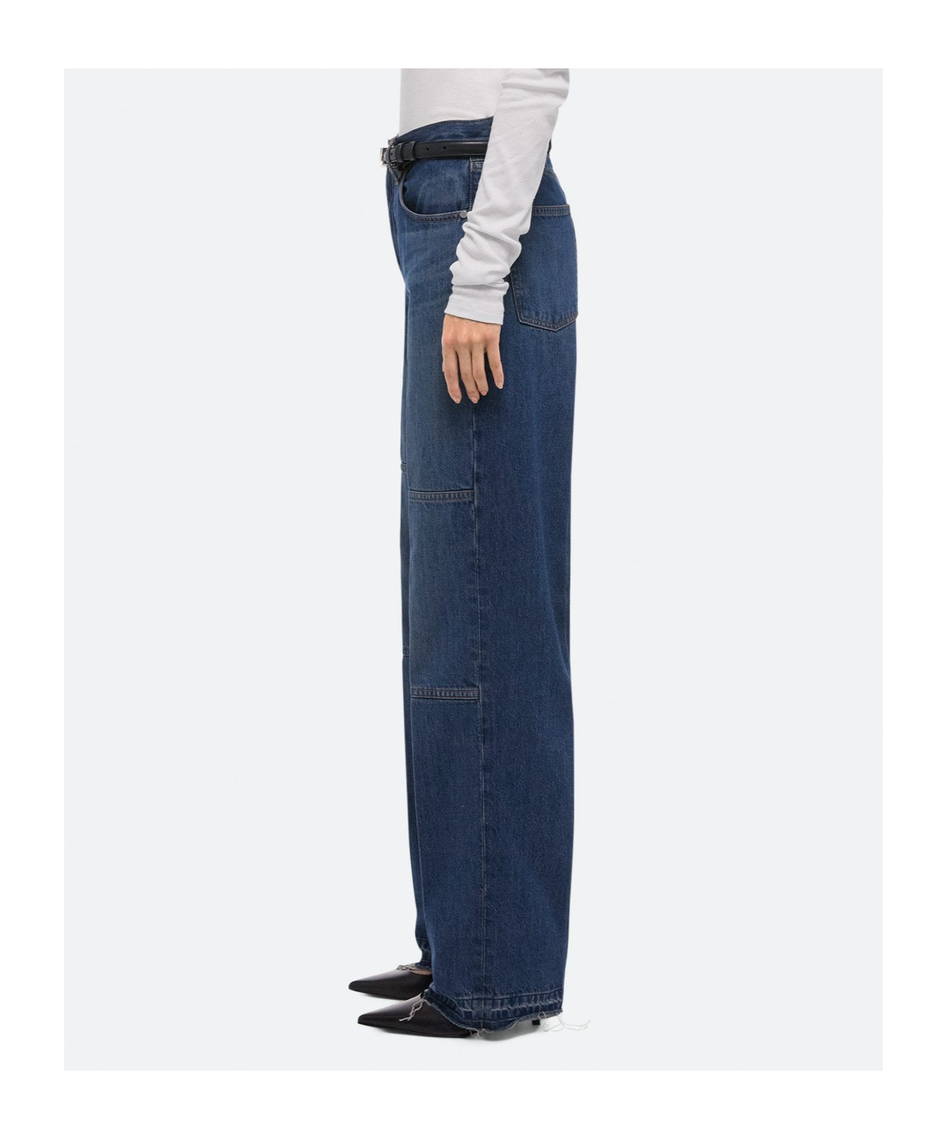 Helmut Lang Women's Frayed-hem Straight-leg Carpenter Jeans In Blue
