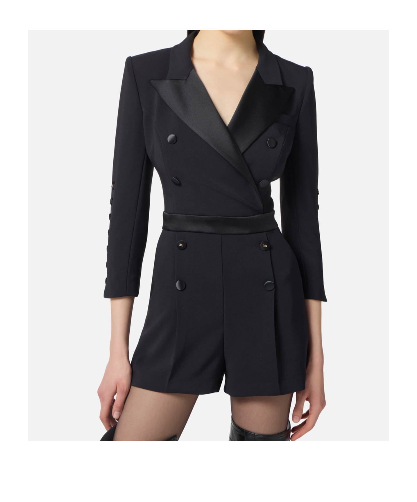 Elisabetta Franchi Jumpsuit In Lightweight Crêpe Fabric With Tuxedo Details In Black