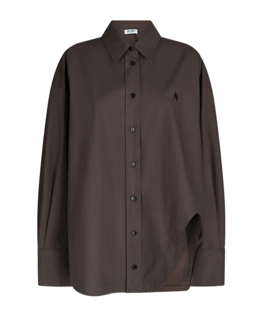 Attico Diana Oversized Cotton Poplin Shirt In Brown