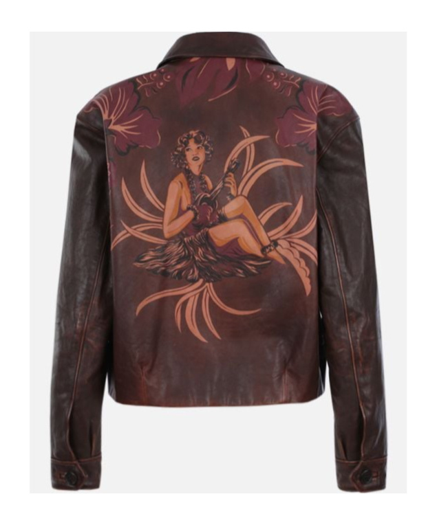 Prada Long-sleeved Leather Jacket In Brown