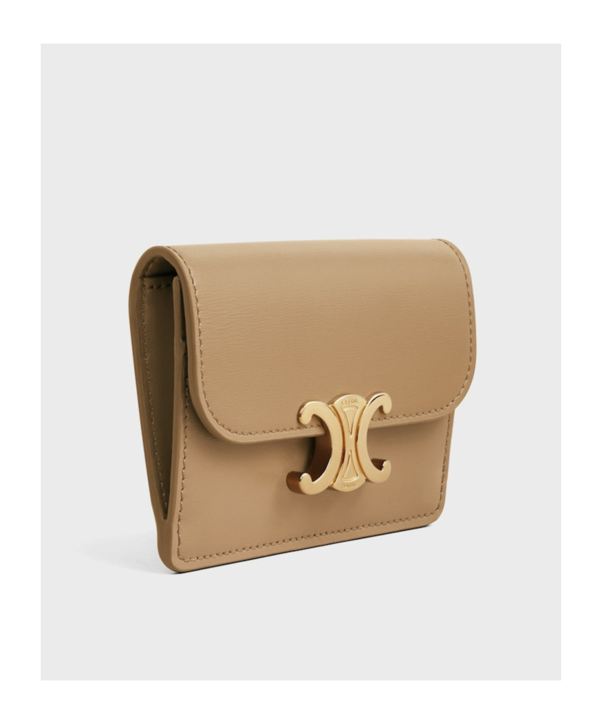 Celine Card Holder With Flap Triomphe In Shiny Calfskin In Green