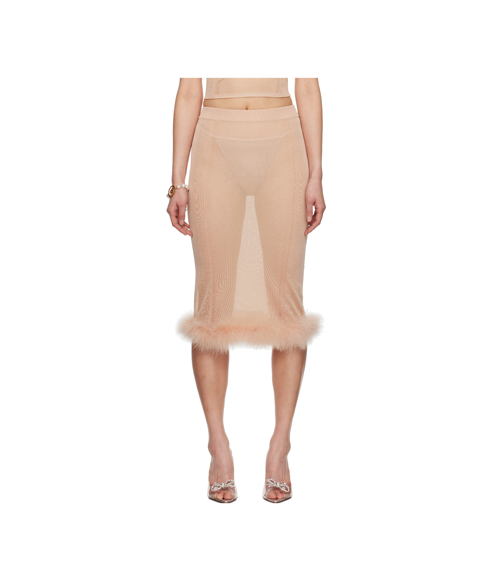 Blumarine Pink Knit Midi Skirt In Nude