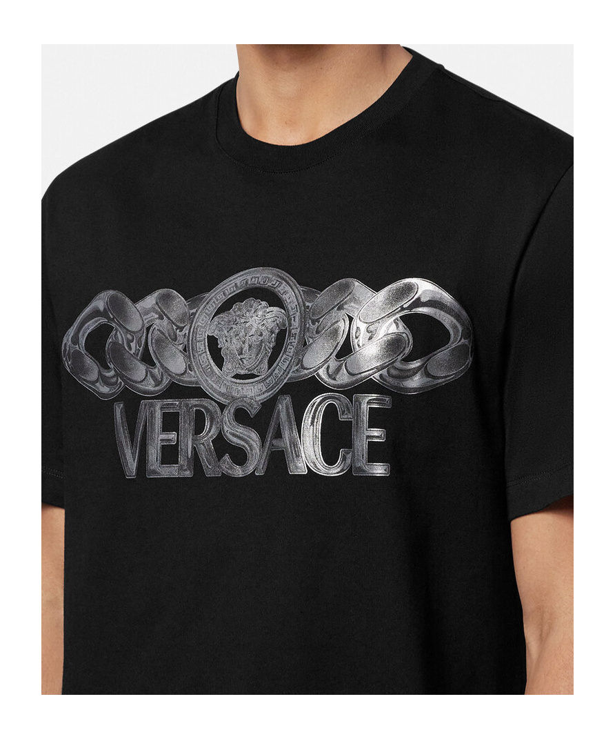 Versace Black T-shirt With Medusa Head Logo Print On The Front In Cotton Man In Black