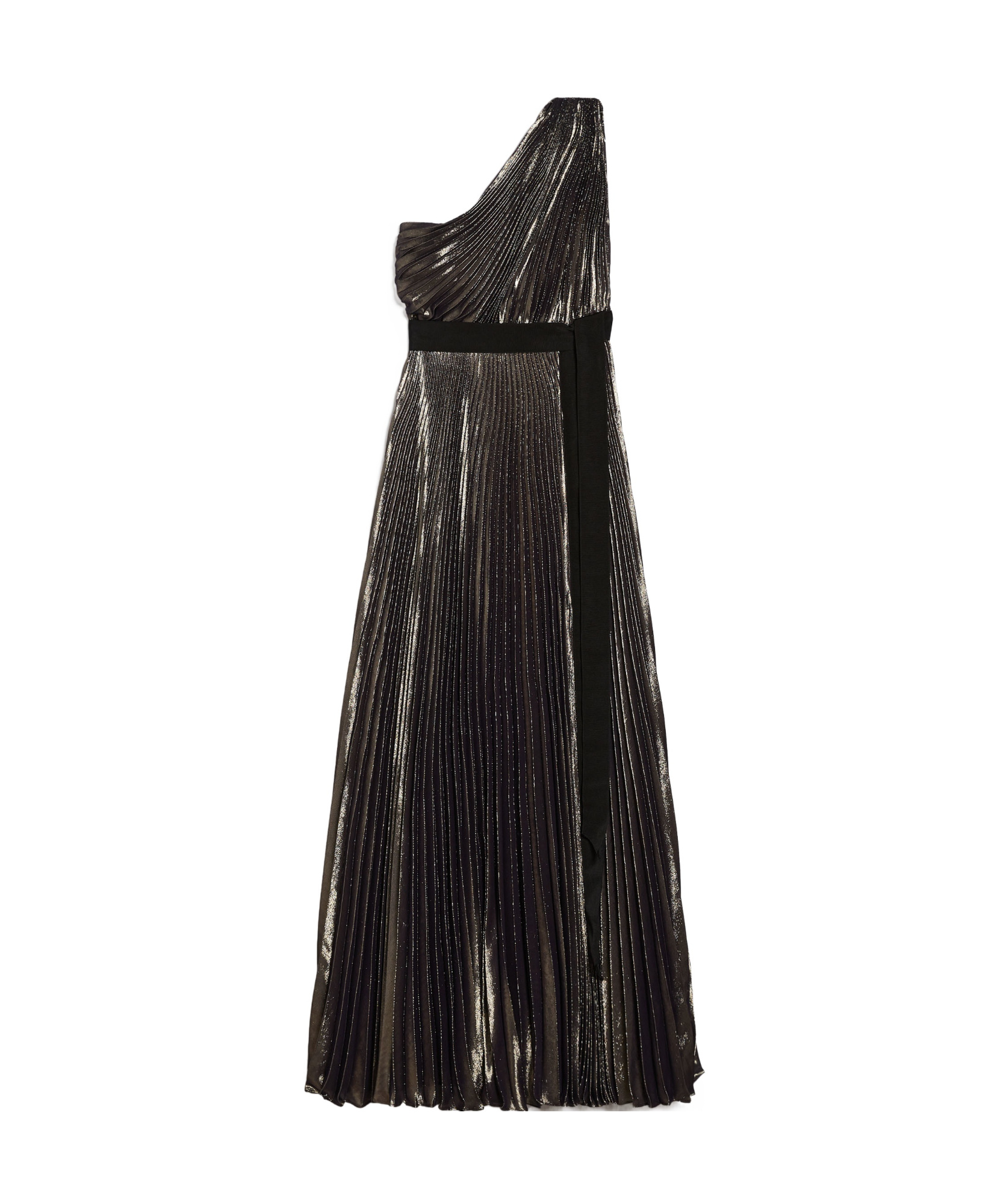 Max Mara Franz One-shoulder Pleated Belted Dress In Black