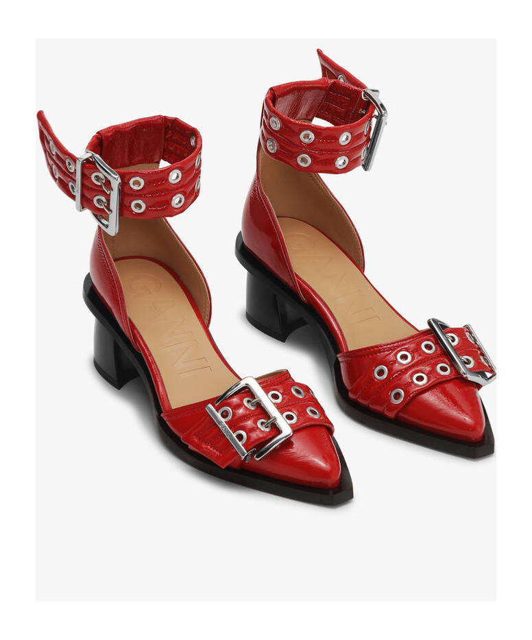 Ganni Buckled Open Cut Pumps In Red