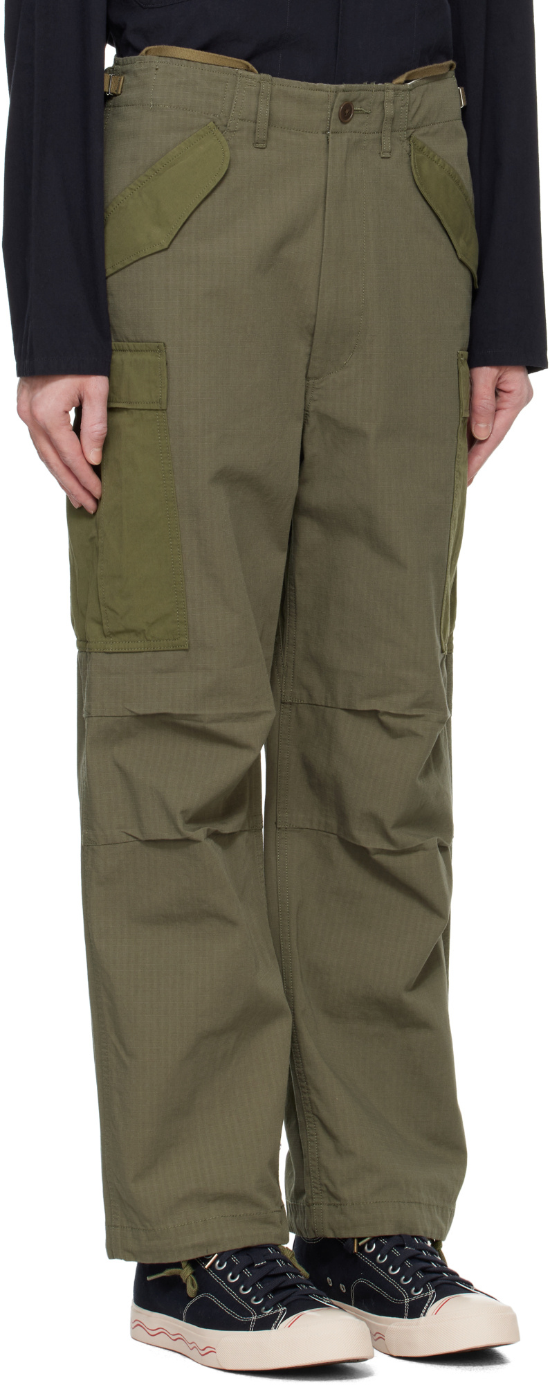 Nanamica Khaki Straight Cut Cargo Pants In Green