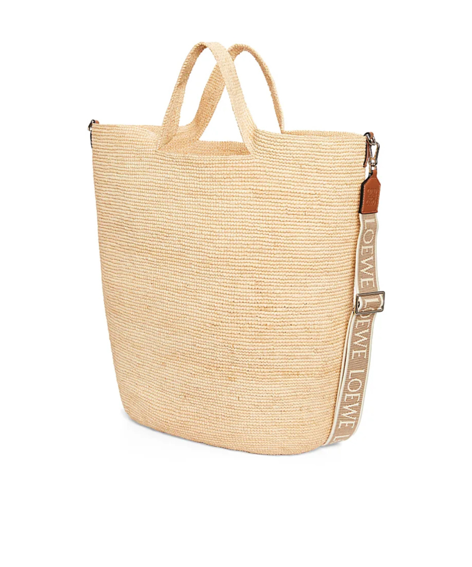 Loewe Slit Large Leather-trimmed Raffia Tote Bag In Nude