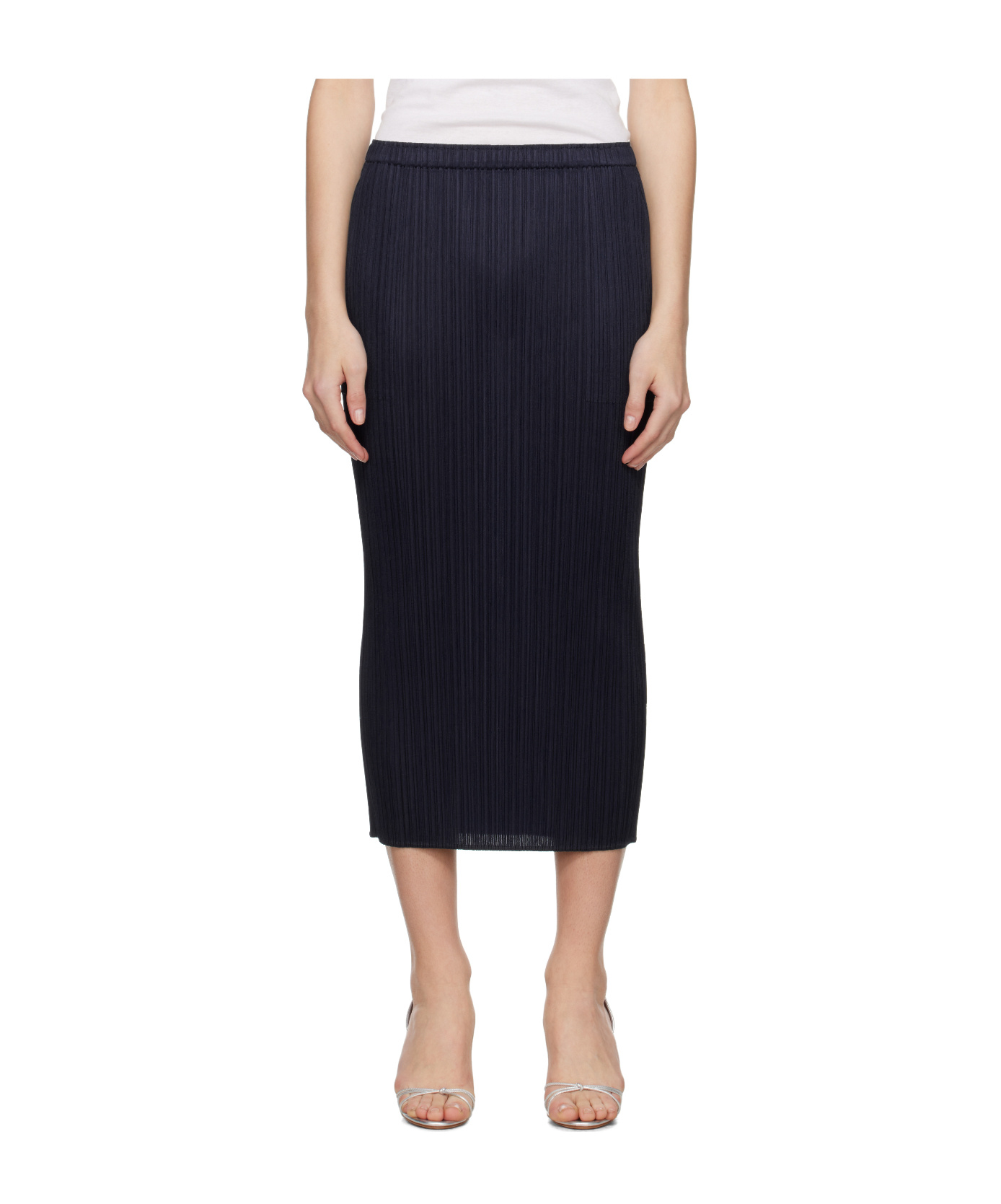 Issey Miyake Navy June New Colorful Basics 4 Midi Skirt In Blue