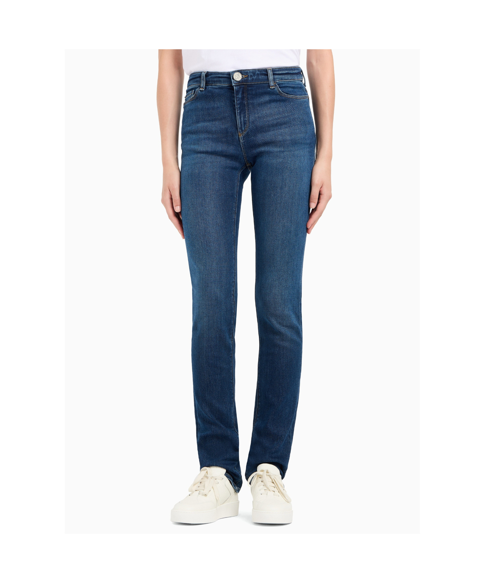 Emporio Armani Long Straight Leg Jeans In Blue