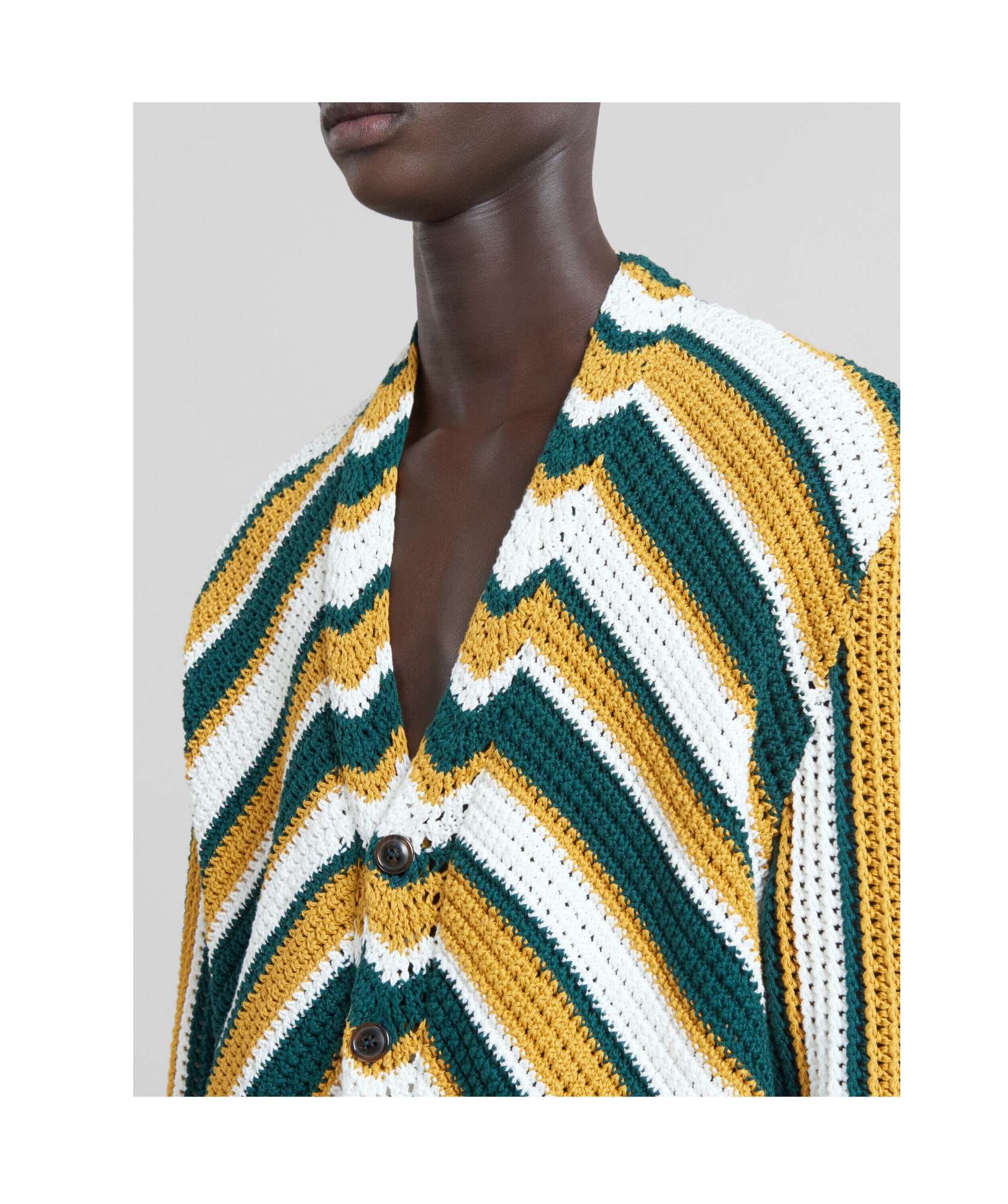 MARNI TEAL AND YELLOW CROCHET CARDIGAN WITH CHEVRON PATTERN