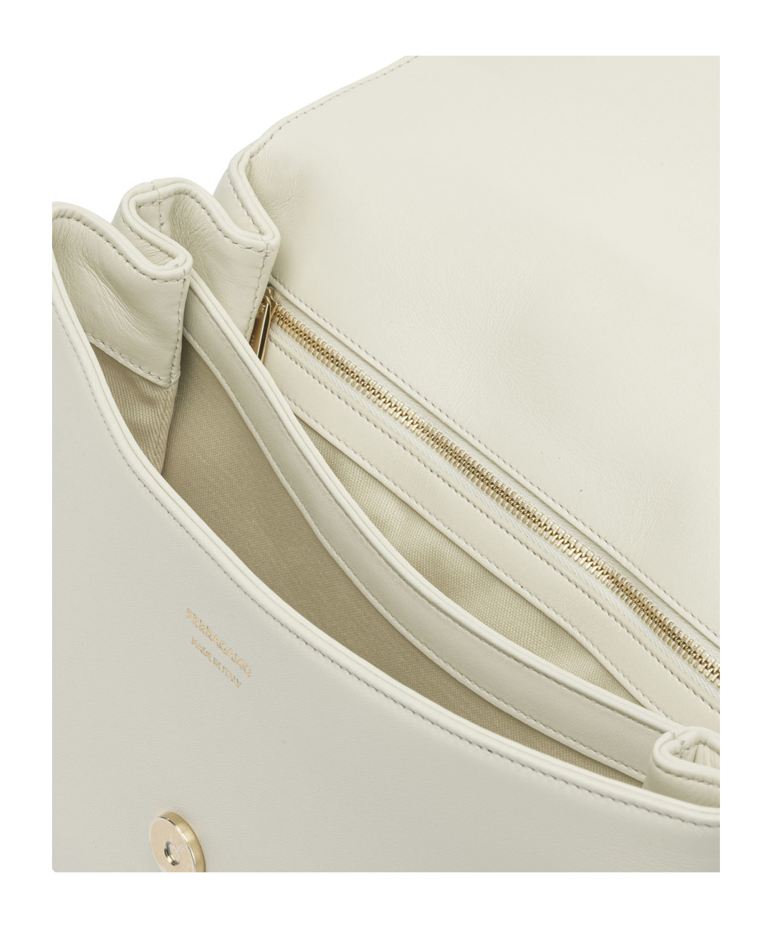 Ferragamo Leather Shoulder Bag With Flap Shoulder Bags White In White