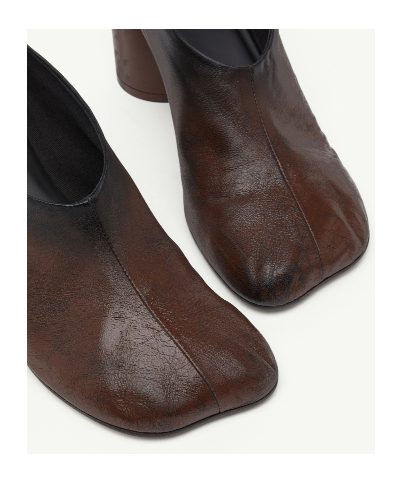 Mm6 Maison Margiela Block Heel Round Toe Anatomic Pumps In Brown