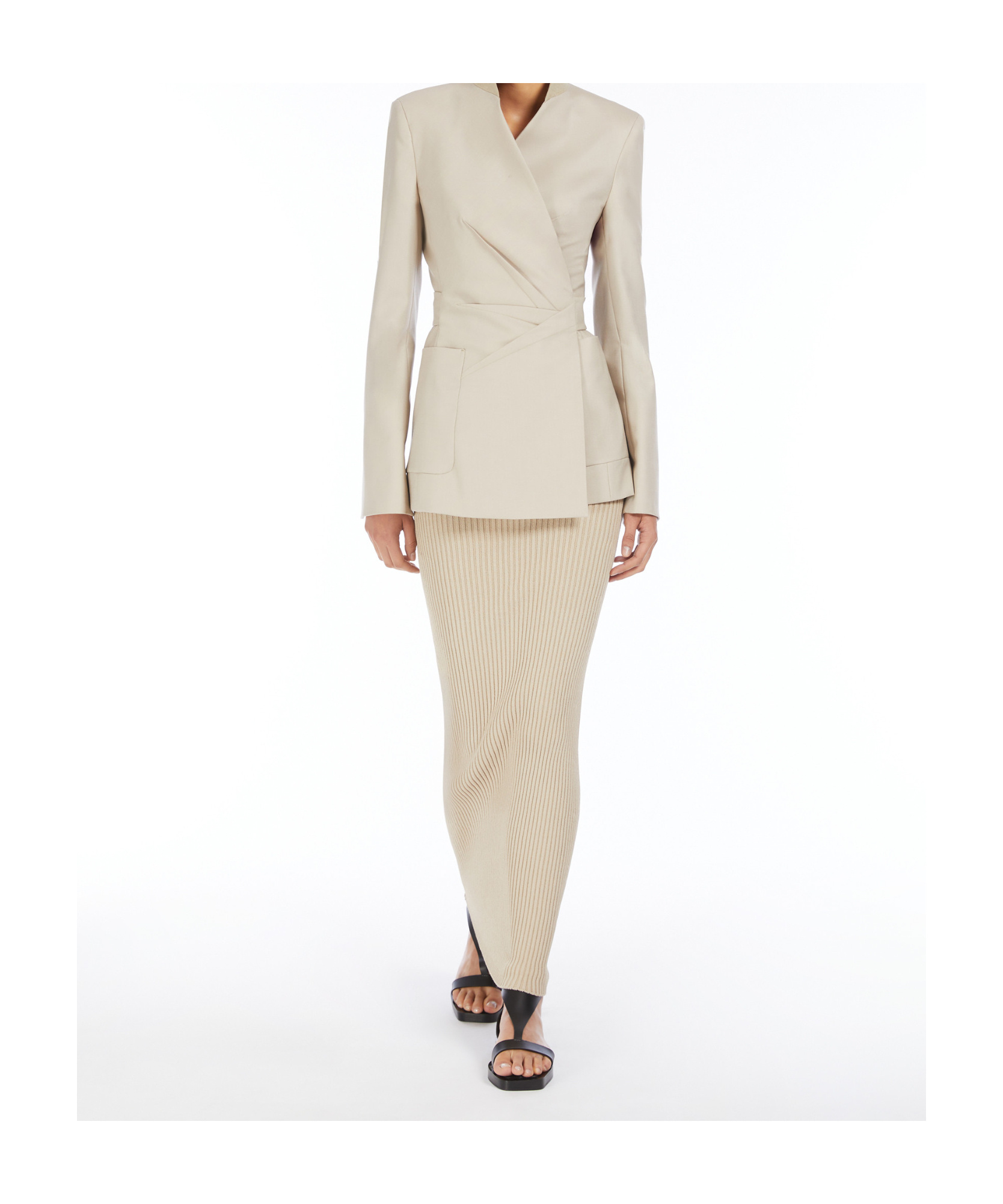 Max Mara Ribbed Midi Skirt In Nude