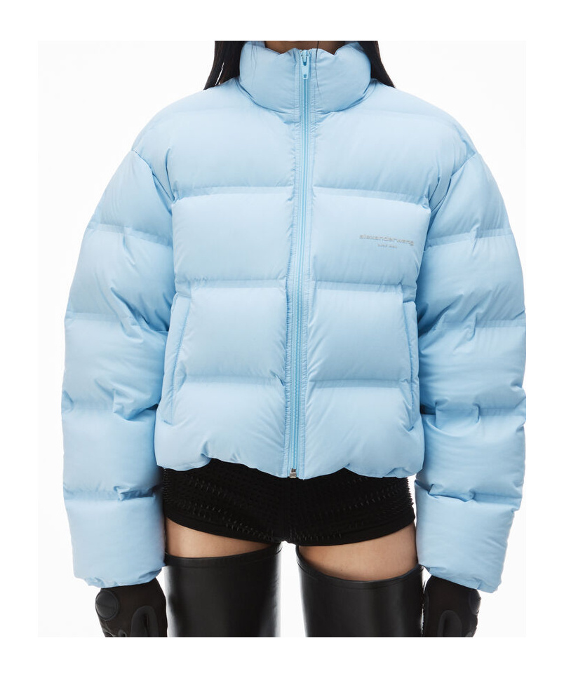 ALEXANDER WANG LOGO-JACQUARD CROPPED PUFFER JACKET 