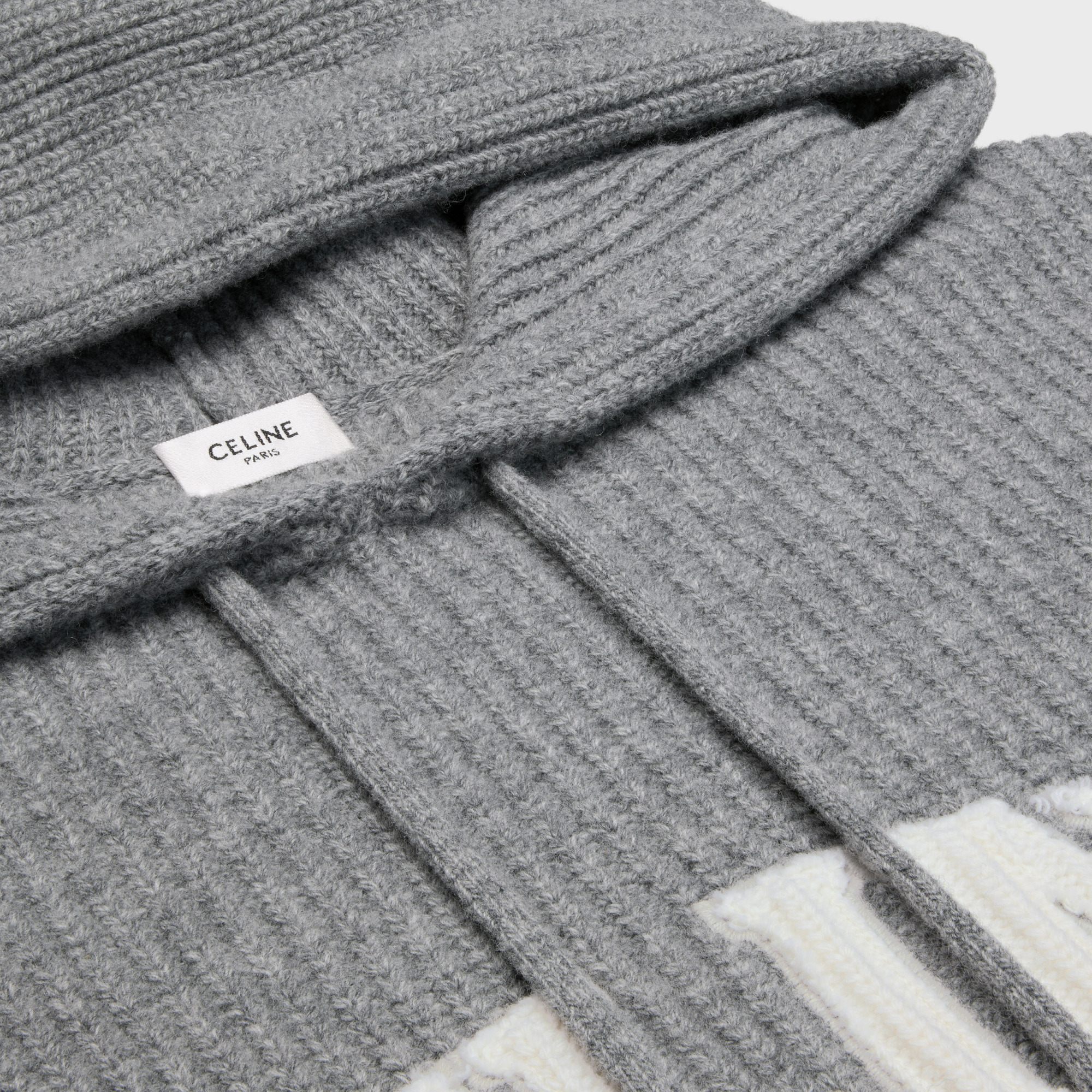 Celine Rib Hooded Pullover In Gray