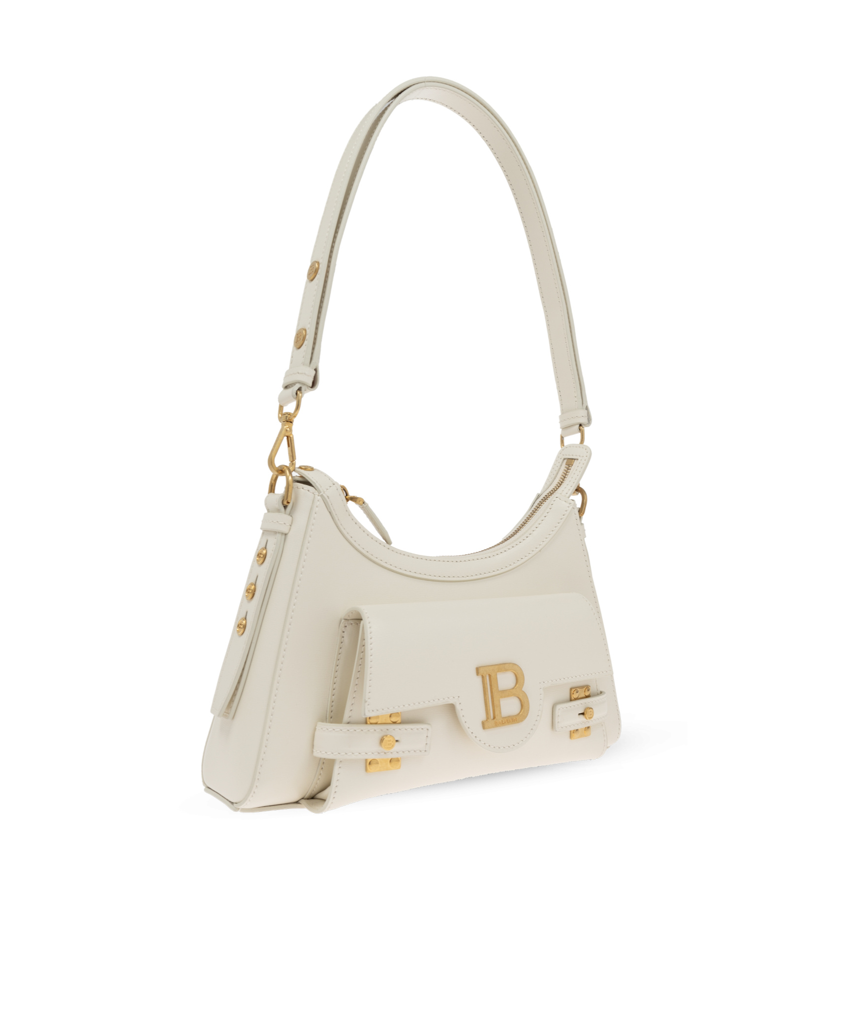 Balmain B-buzz Logo Plaque Shoulder Bag In White