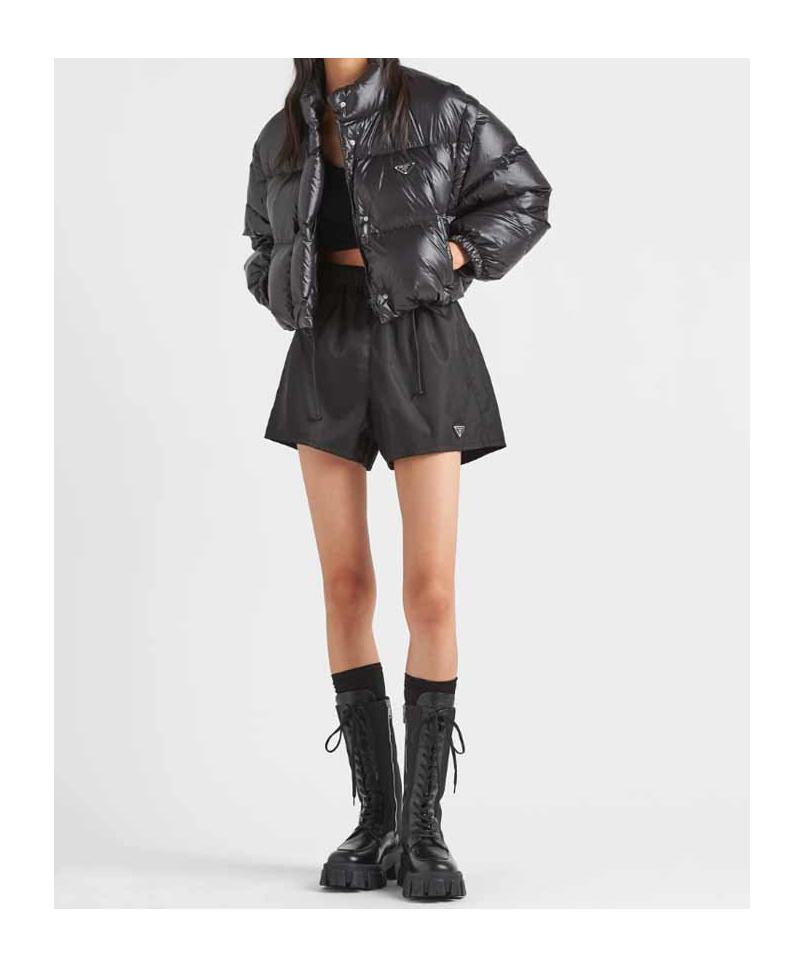 Prada Re-nylon Cropped Convertible Down Jacket In Black