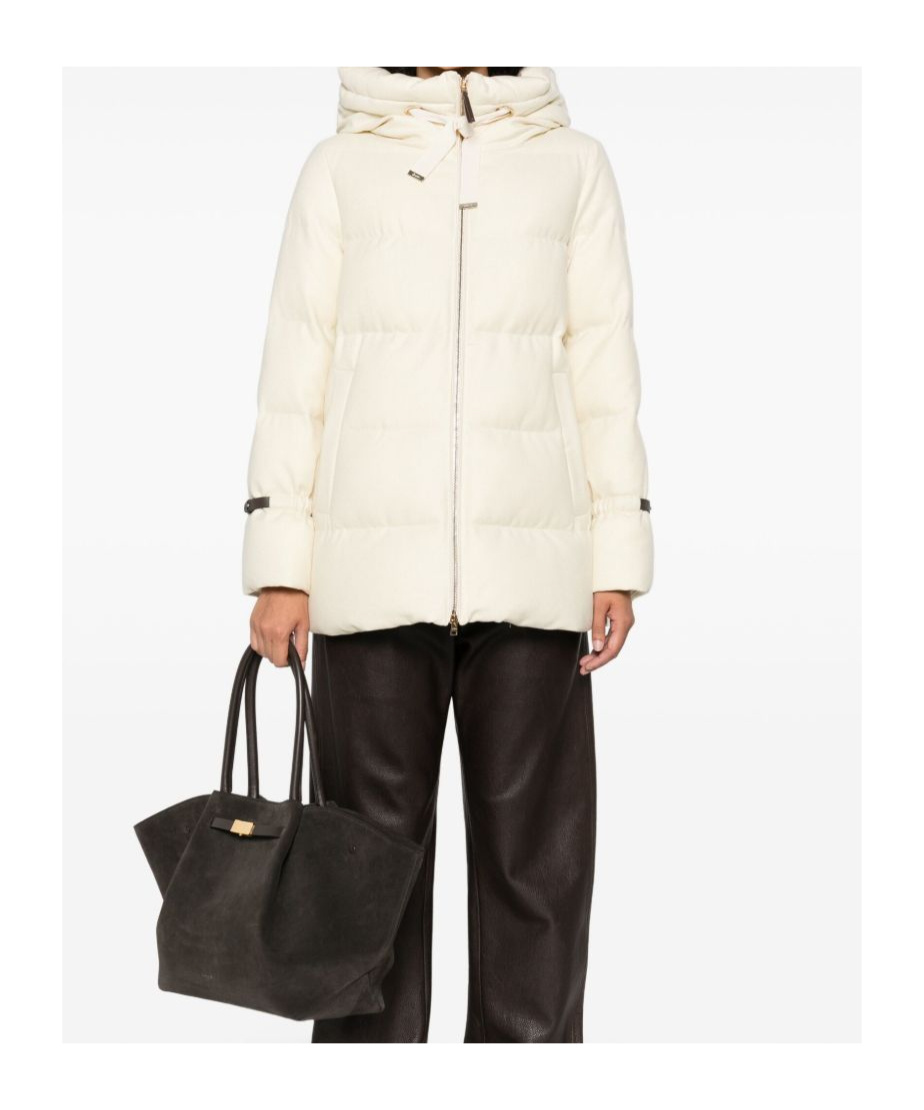 Herno Hooded Medium-length Wool Down Jacket With Zip Clothing In White