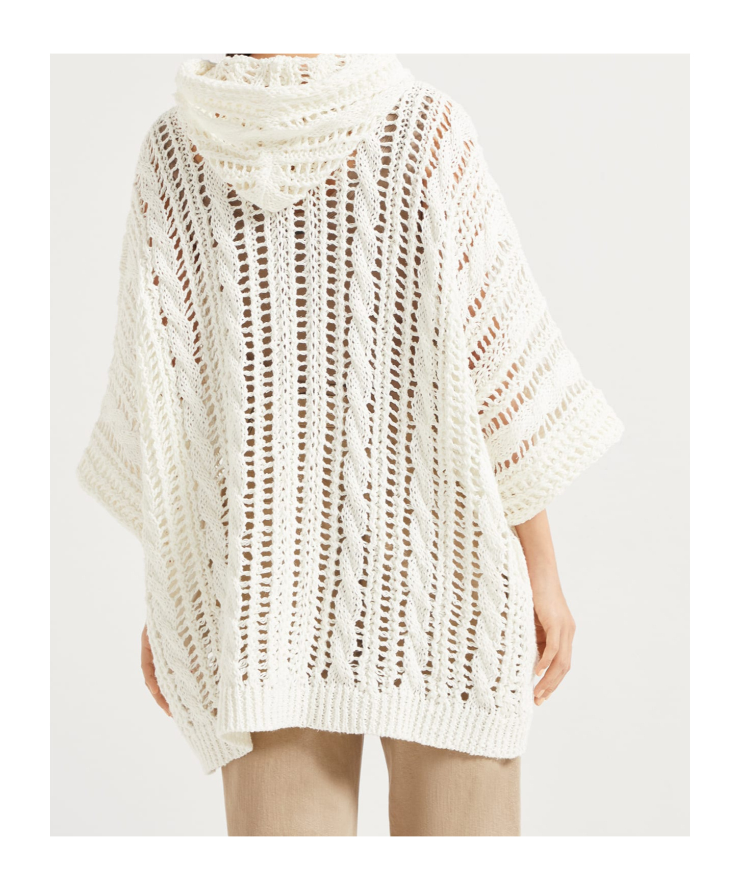 Brunello Cucinelli White Panama Crochet Cardigan In White