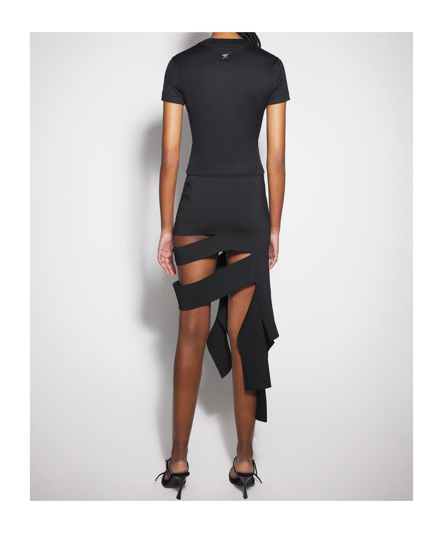 Mugler Cropped Tshirt Embellished Embellishments In Black
