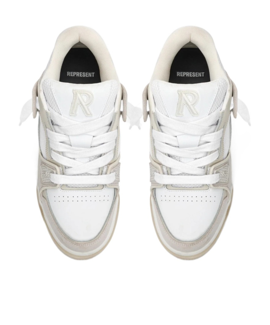 Represent Mesh And Suede Low-top Sneakers With Perforated Design In Retro White