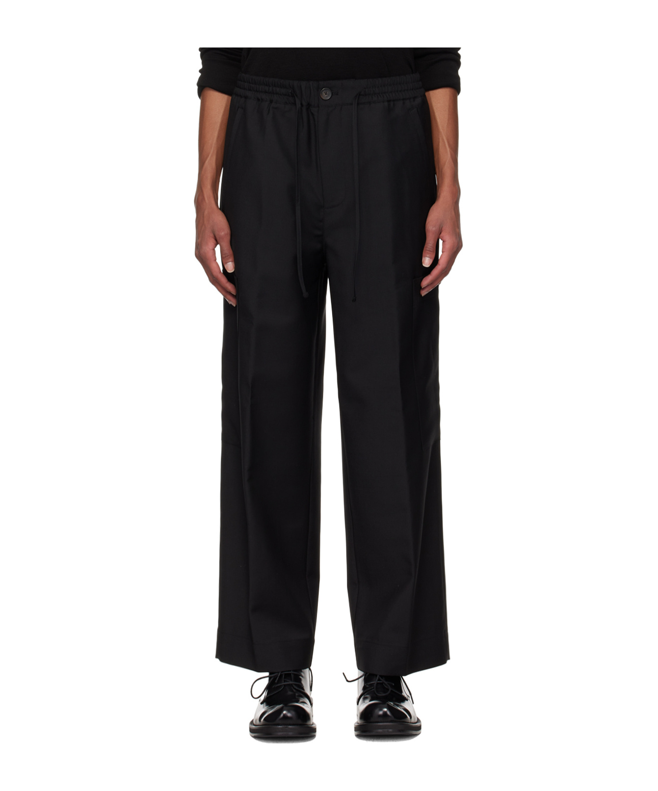 Rohe Black Wide Leg Drawcord Cargo Trousers In Black