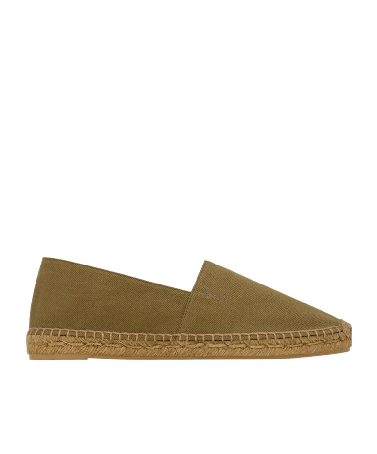 Saint Laurent Brown Espadrilles With Tonal Cassandre Embroidery On The Side And Almond Toe In Cotton Man In Brown